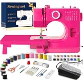 Portable Mini Sewing Machine for Beginners, 14 Stitches, Easy Dial Control, LED Light &amp; Extension Table, Compact Lightweight for Home DIY Mending, Ideal Gift for Kids Adults Bright pink