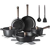SENSARTE Nonstick Cookware Set Pots and Pans Set Kitchen Non-stick Cooking Set, Dishwasher & Oven Safe, Induction Compatible, Free of Intentionally Added PFOA/PFOS, 15pcs, Black