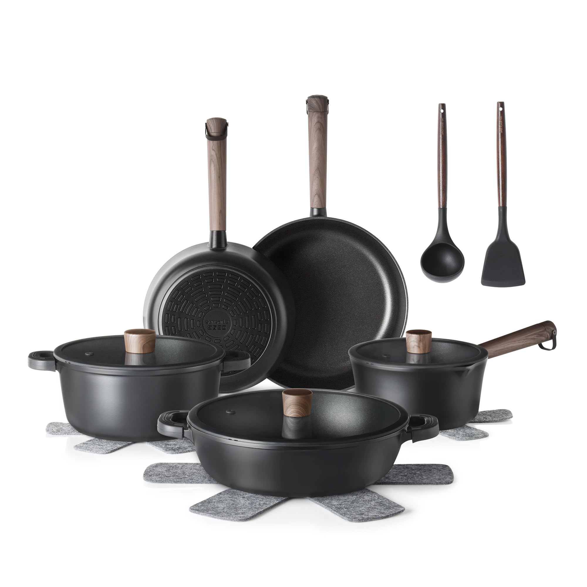 Photo 1 of SENSARTE Nonstick Cookware Set Pots and Pans Set Kitchen Non-stick Cooking Set, Dishwasher & Oven Safe, Induction Compatible, Free of Intentionally Added PFOA/PFOS, 15pcs, Black