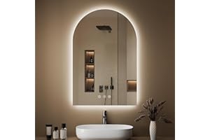 OUMUSU Arched Backlit Mirror Bathroom, 24"x36" LED Bathroom Mirror with Lights, Anti-Fog, Dimmable,3 Colors