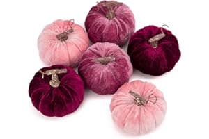 Briful Fall Pumpkins Decoration for Home, 6PCS Velvet Fake Pumpkin Decor for Autumn Harvest Thanksgiving Halloween Party Baby Shower Table Centerpiece Mantel Decoration(4 Inch, Purple/Burgundy/Pink)