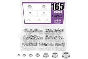 165Pcs 304 Stainless Steel Serrated Metric Flange Nuts Hex Lock Nuts Assortment Kit, 7 Sizes - M3 M4 M5 M6 M8 M10 M12