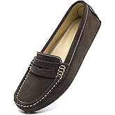 Osslue Women's Suede Leather Casual Penny Loafers Retro Ladies Moccasins Driving Mocs Comfort Slip-On Fashion Boat Shoes Classic Flats