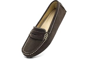 Osslue Women's Suede Leather Casual Penny Loafers Retro Ladies Moccasins Driving Mocs Comfort Slip-On Fashion Boat Shoes Clas
