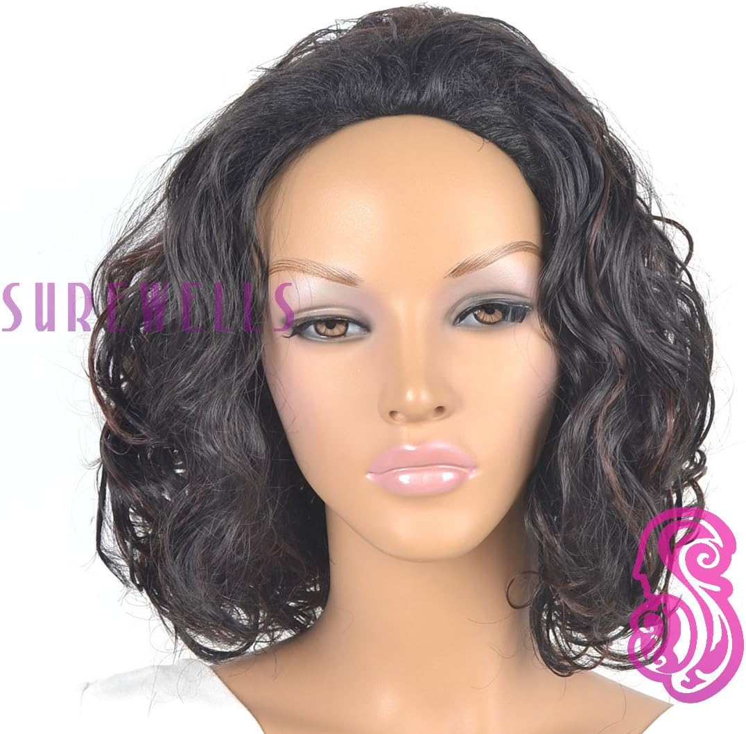 SureWells Capless Top Grade Synthetic Medium Length Curly Black Wig