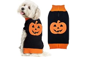DOGGYZSTYLE Dog Halloween Sweater Pumpkin Halloween Dog Cat Costumes with Leash Hole Puppy Turtleneck Knitwear for Small Midum Large Dogs Winter Warm Pet Clothes Funny Holiday Party Outfit (Black,S)