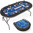 Giantex 72" Poker Table Foldable, 8 Player Folding Card Board Game Table w/ 8 Cup Holders, Casino-Grade Felt Surface, Portable Oval Texas Holdem Poker Tables for Blackjack Casino, No Assembly Required