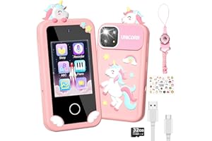 SURELECT Kids Smart Phone for Girls, 2.8" Touchscreen Play Phone with 32G SD Card, Dual Camera, Puzzle Game, Music Player, Christmas Birthday Gifts for Kids Age 3-12 Pink