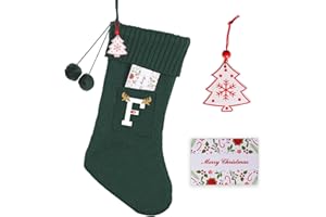 K-MLICE Christmas Stocking 18 Inches Large Knit Christmas Stockings Monogram Initial Personalized Christmas Stockings for Family Xmas Home Decor White Red Green Tree Fireplace Ornaments Green F
