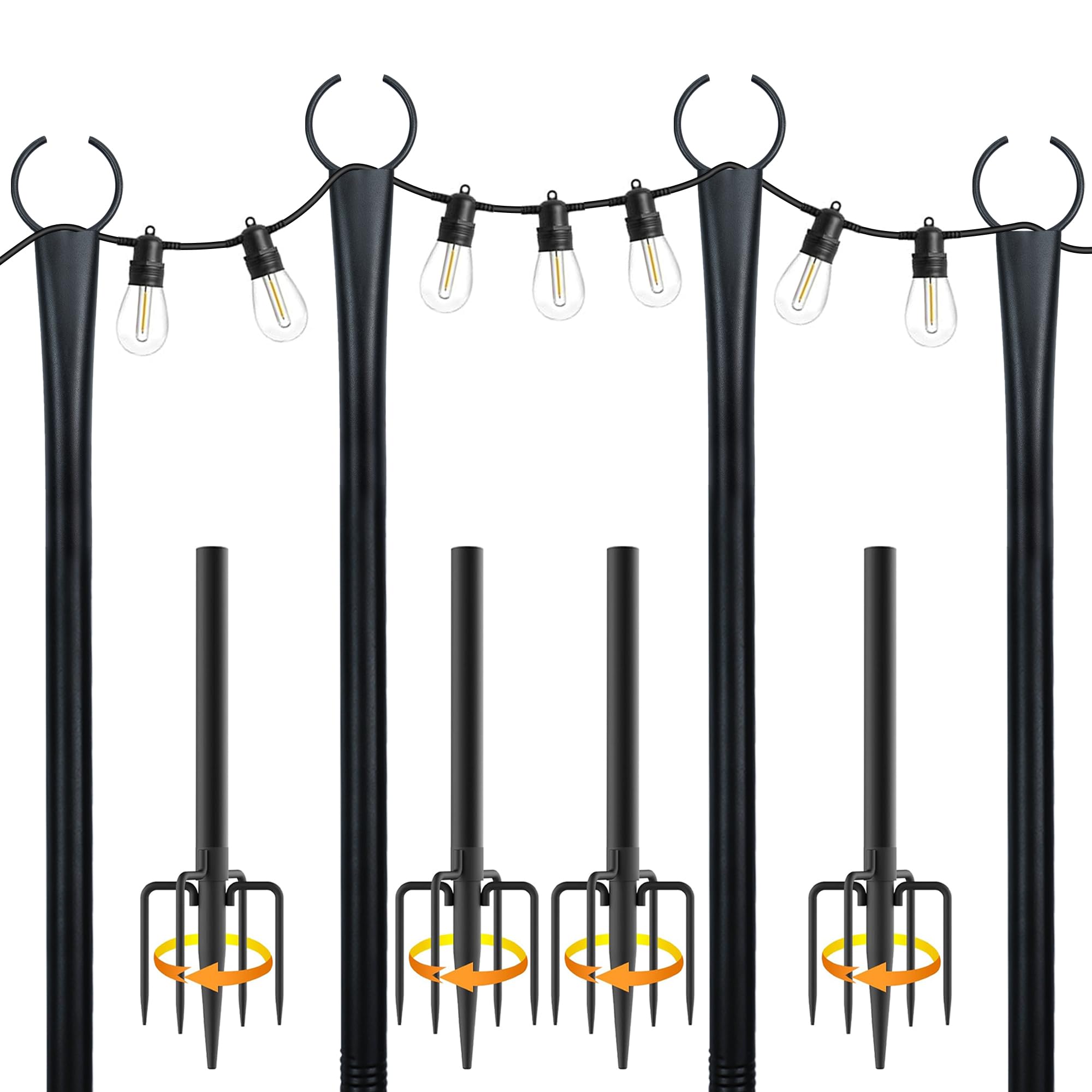 Photo 1 of 10 Ft String Light Poles for Outside, 4 Pack Heavy-Duty Metal Poles for Outdoor Hanging Lights with Fence Brackets, Outdoor String Light Pole Stand for Patio, Backyard, Garden