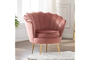DAGONHIL Pink Velvet Accent Chair for Living Room, Lounge Chair for Bedroom with Gold Metal Legs, Vanity Chair for Makeup Room, Dusty Pink