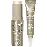 TULA Skin Care Eye + Lip Duo - Spresso Energizing Eye Balm 0.35 oz + Glaze Plumping Lip Treatment 0.28 oz, 2-Piece Holiday Kit