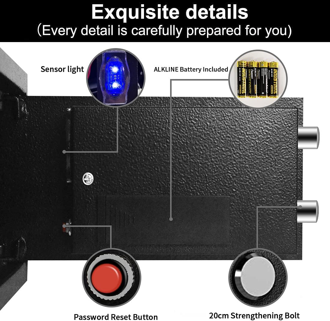 JUGREAT Safe Box with Sensor Light, Electronic Digital Securit Safe Steel Construction Hidden with Lock, High Capacity Electronic Digital Display Home Safe, 0.32 Cubic Feet - - 