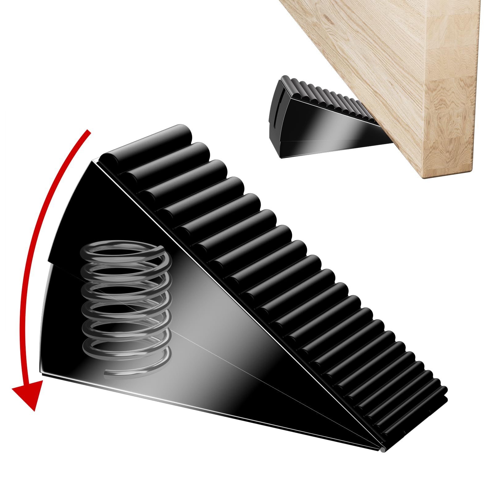Photo 1 of BINFEW Heavy Duty Metal Door Stop, Strongest Large Adjustable Spring Door Stopper Up to 3 inch Tall, Door Stoppers for Bottom of Door, Stainless Steel Black Rubber Door Wedge for Any Heavy Doors