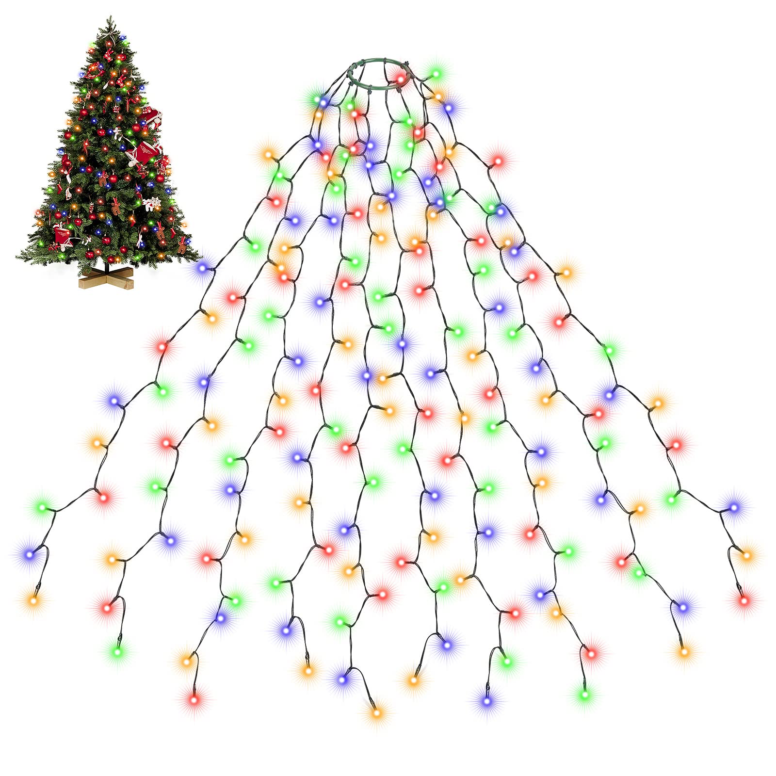 SALCAR Christmas Tree Lights, 2m x 8 Strands 280 LED Fairy Lights for 6-8ft Christmas Tree, Easy to Install, Indoor & Outdoor Decoration, 8 Modes, Warm White (Warm White, 2m) (Multicolor, 3m)