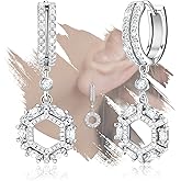 Sterling Silver Round Hoop Earrings Dangle Charms Hypoallergenic Fashion Dainty Huggie Hoop Jewelry with Cubic Zirconia Birthday Gift for Women
