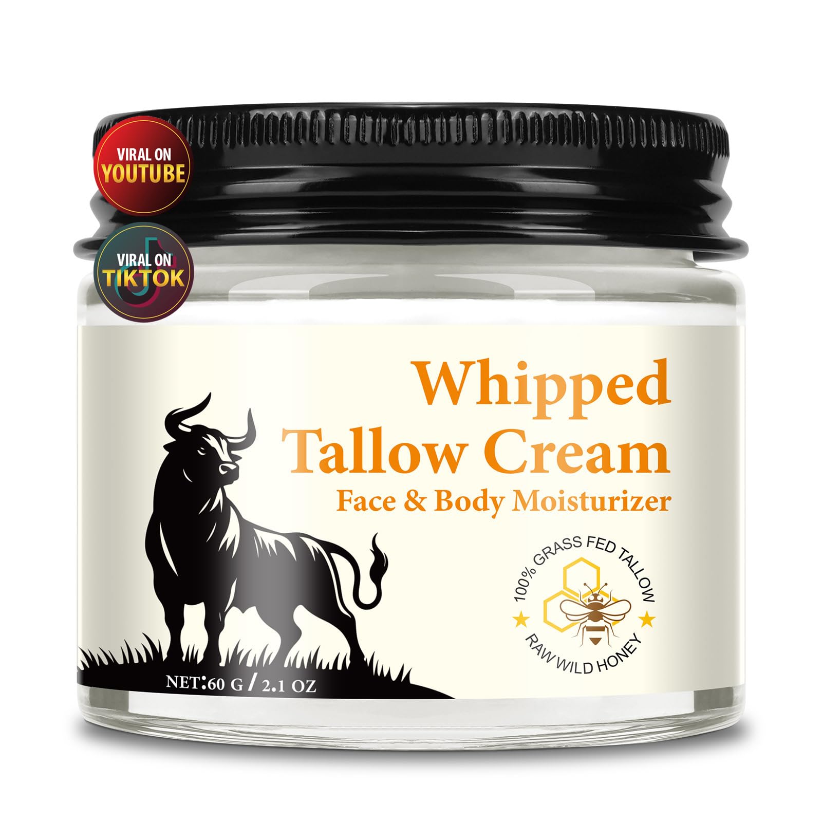 Beef Tallow Skin Care - Tallow and Honey Balm - 100% Grass-Fed Beef Tallow, Honey & Beeswax, Deep Hydration for Dry & Aging Skin, Natural Skin Barrier, Nourishing Moisturizer