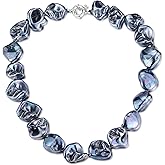 Pearl Choker Necklace for Women Boho Beaded Statement Necklace with Black White Large Freshwater Pearls Silver Fashion Jewelry Gift