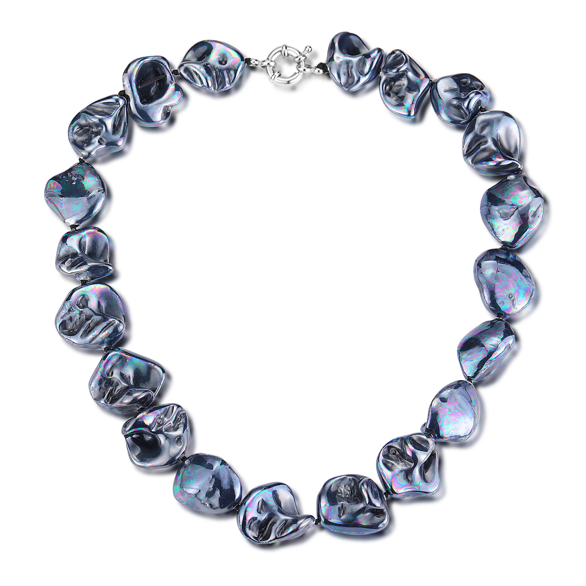 FULU AUTUMN Chunky Statement Pearl Necklace for Women White Black Baroque shell Pearl Choker Fashion Jewellery Necklace Birthday Gifts(08-Bright black)