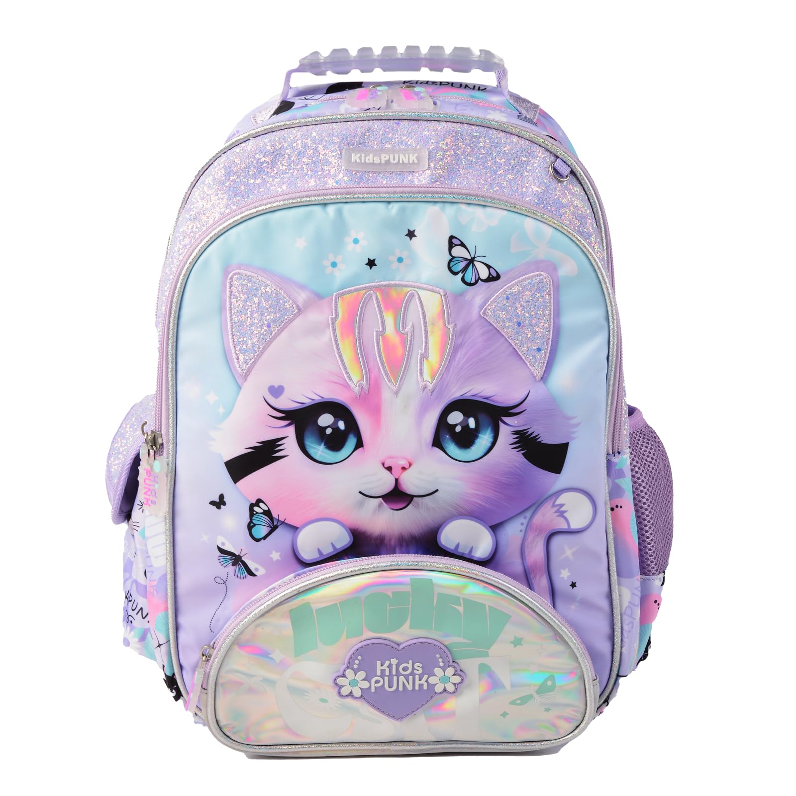 KidsPUNK Girls Backpack Cute Cat Backpack for Girls Kids Kawaii for Preschool ElementaryKindergarten,Light Purple Color.Large Capacity.16 Inch