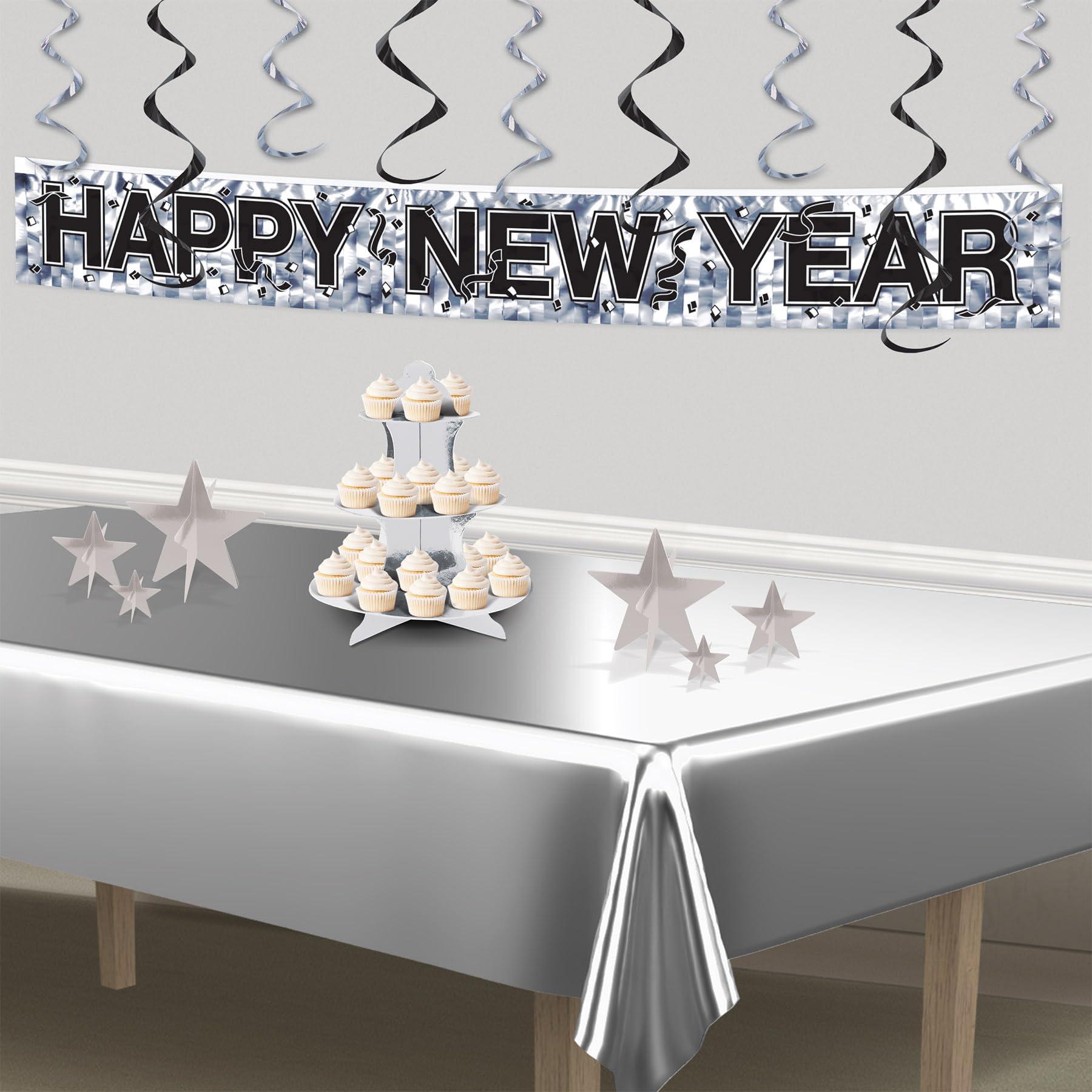 Beistle 3-D Foil Silver Star Centerpieces in 3 Sizes, Set of 9 - Space Themed, Awards Night Table Decor, Classroom Parties