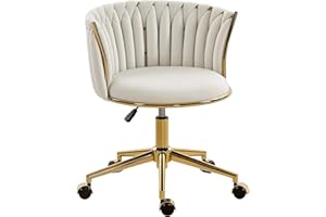 HOMCOM Modern Office Chair, Velvet-Feel Fabric Swivel Vanity Chair with Woven Back, Adjustable Height, Rolling Wheels for Mak