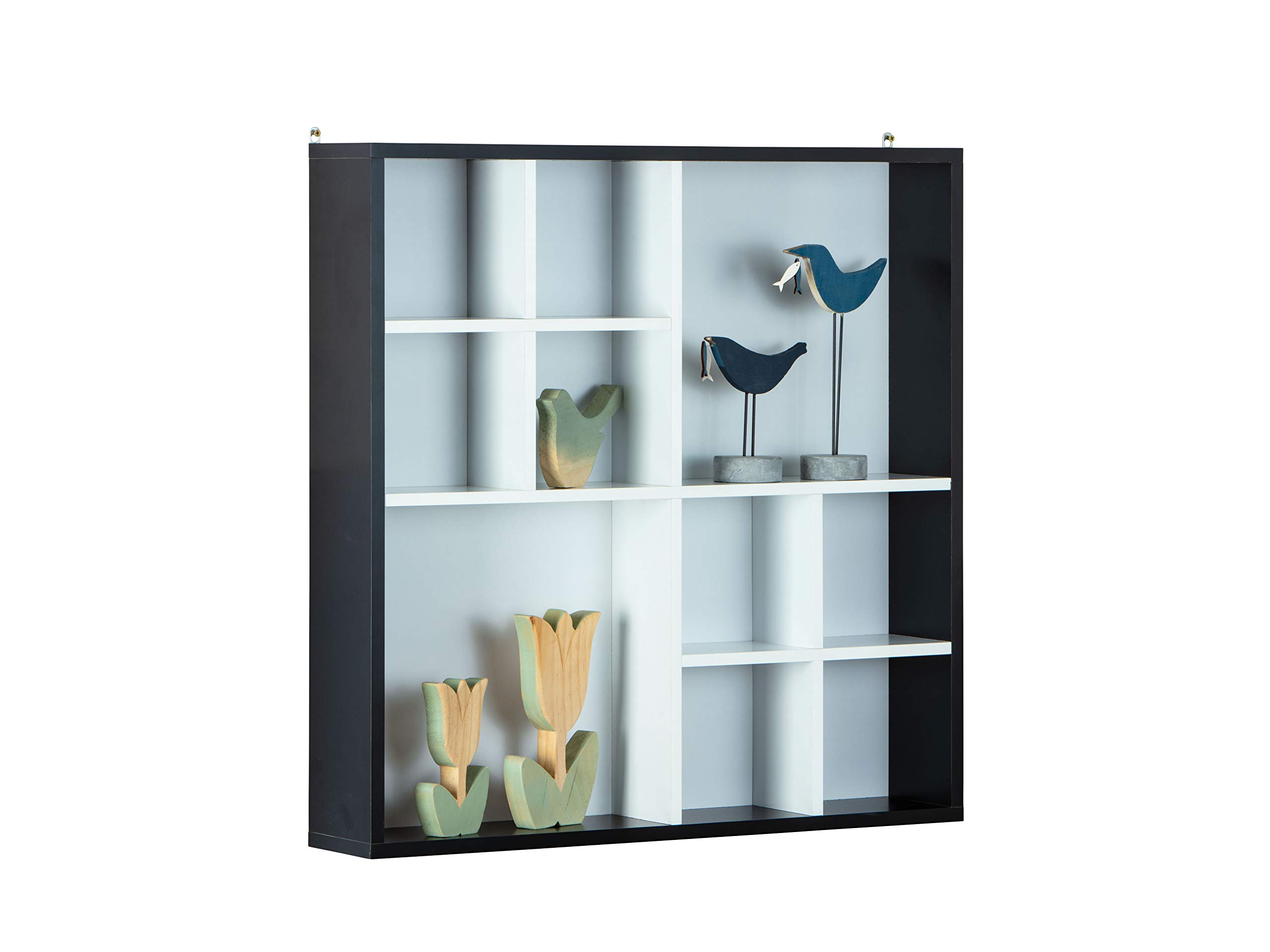 Inter Link 10 Compartments Collector Wall Shelf, Black/White, 70 x 13 x 70 cm, 99800785