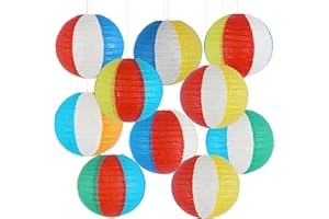 YUNXUAN Beach Party Decorations Rainbow Hanging Paper Lanterns for Summer Hawaiian Aloha Birthday Baby Shower Tropical Pool Party Decorations Pack of 10