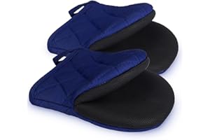 GOLDMEET 1 Pair Short Oven Mitts, Heat Resistant Silicone Kitchen Mini Oven Mitts for 500 Degrees, Non-Slip Grip Surfaces and Hanging Loop Gloves, Baking Grilling Barbecue Microwave Machine Washable