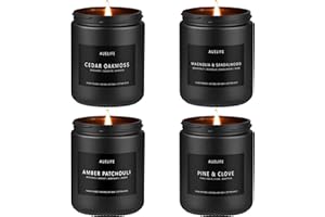 AUELIFE Scented Candles Set | Gifts for Men - 4 Pack Men Candle Set, Masculine Candle, Soy Candles for Home Scented, Gift for Dad Fathers Day -Scent of Cedar Oakmoss/Pine&Clove/Patchouli/Sandalwood