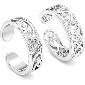 NZUCPZ 2Pcs Silver Toe Ring Adjustable Open Cuff Toe Rings for Women Stainless Steel Flower Band Foot Jewelry Non Tarnish Bea