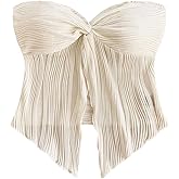 RoseSeek Women's Ruched Twist Front Tube Top Sleeveless Strapless Bandeau Crop Tops Summer Going Out Tops