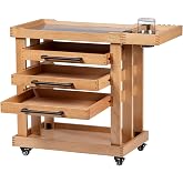 MEEDEN Art Supplies Storage Cart: 5-Tier Utility Rolling Cart | Solid Beech Wood Craft Orgnizer Trolley Cart with 3 Drawers on 4 Wheels - Wood Natural Color