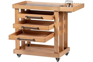 MEEDEN Art Supplies Storage Cart: 5-Tier Solid Beech Wood Utility Rolling Cart with 3 Drawers - Craft Orgnizer on 4 Wheels