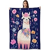 amepay Charming Llama Floral Plush Throw Blanket – Soft, Warm & Lightweight Anti-Pilling Flannel Fleece – Cozy for Sofa, Couch, Bedroom, Travel, Bed, Living Room, Outdoor Adventures 50×60inch
