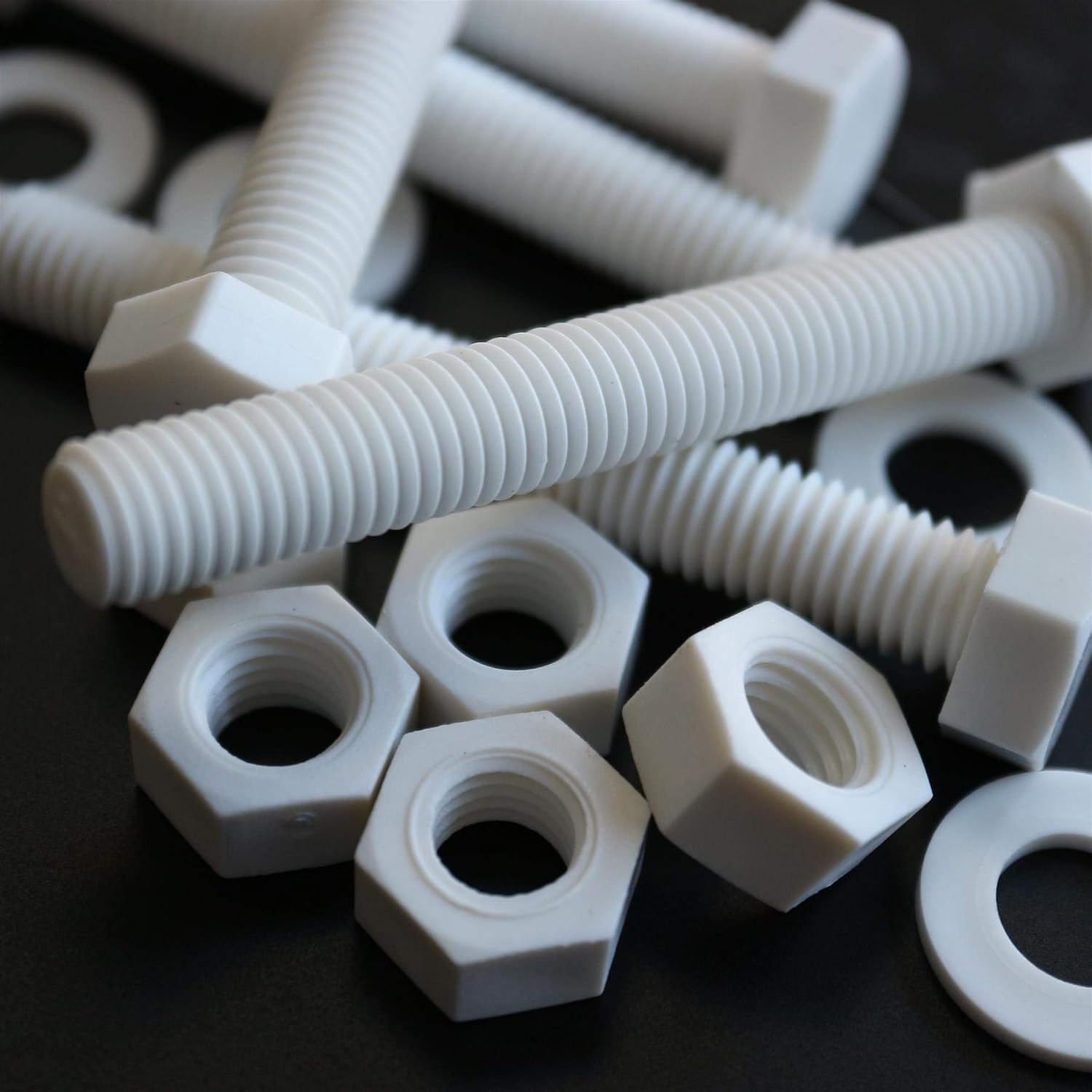 10x White Hex Head Screws Polypropylene (PP) Plastic Nuts and Bolts, Washers, M10 x 60mm, Acrylic, Water Resistant - Image 3