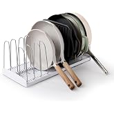 YouCopia StoreMore Expandable Cookware Rack with Tall Steel Wires, 12.5"-21.5" Wide Adjustable Pan Organizer for Kitchen Cabinet Storage, Premium Edition