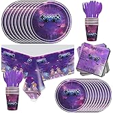 81Pcs Purple Games Party Tableware Set Games Party Decoration Purple Games Birthday Party Supplies