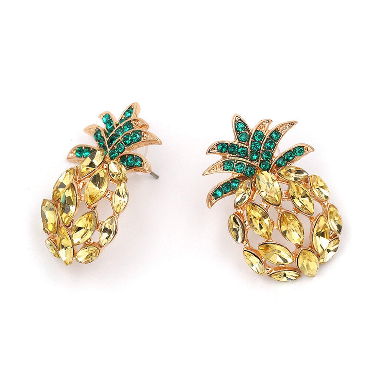 Rhinestone Fruit Pineapple Stud Earrings For Women PushBack Ear