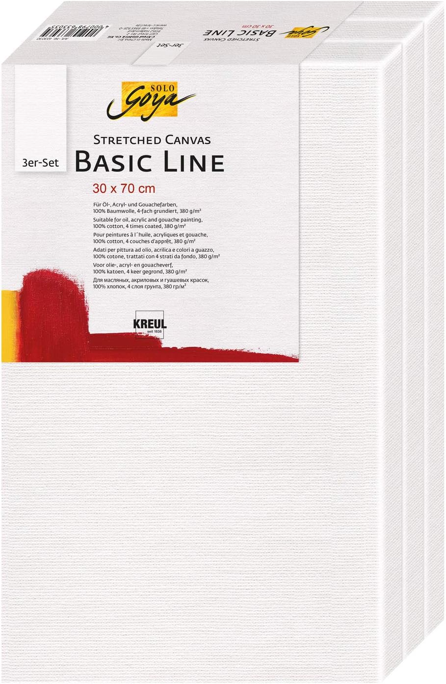KREUL Solo Goya 633070 Stretched Canvas Basic Line Stretcher Frame 30 x 70 cm Set of 3 with Cotton Canvas 4 Ply Primed Ideal for Oil Acrylic and Gouache Paints