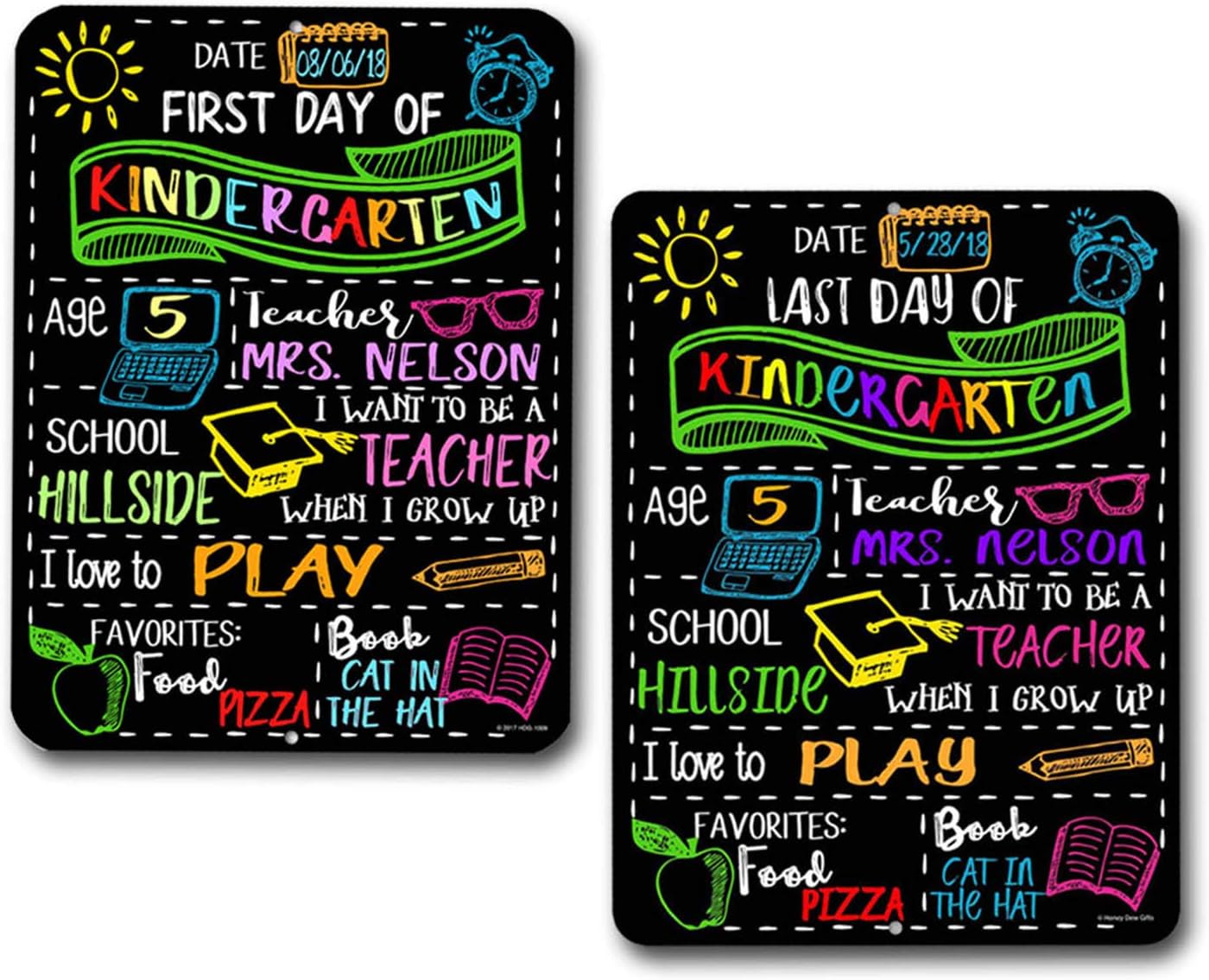 Honey Dew Gifts Chalkboard Style School Photo Prop Board, Kindergarten, Preschool, Reusable Tin Sign (First and Last Day HDG-1134 9x12)