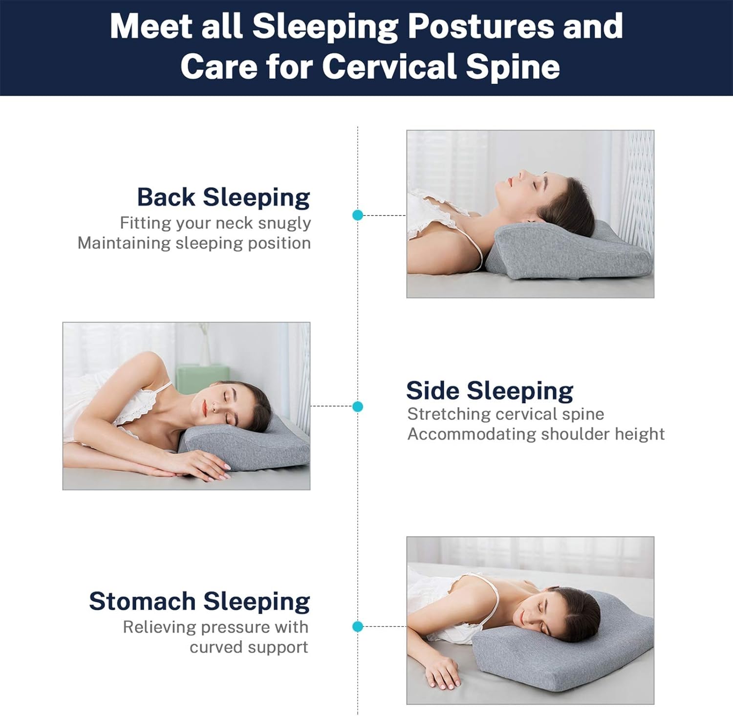 Misiki Cervical Pillow Memory Foam Pillow Orthopedic Pillow for Neck Pain Contour Pillows for Sleeping Ergonomic Neck Support Pillow for Side Sleepers, Back and Stomach Sleepers, Washable Pillowcase: Home & Kitchen