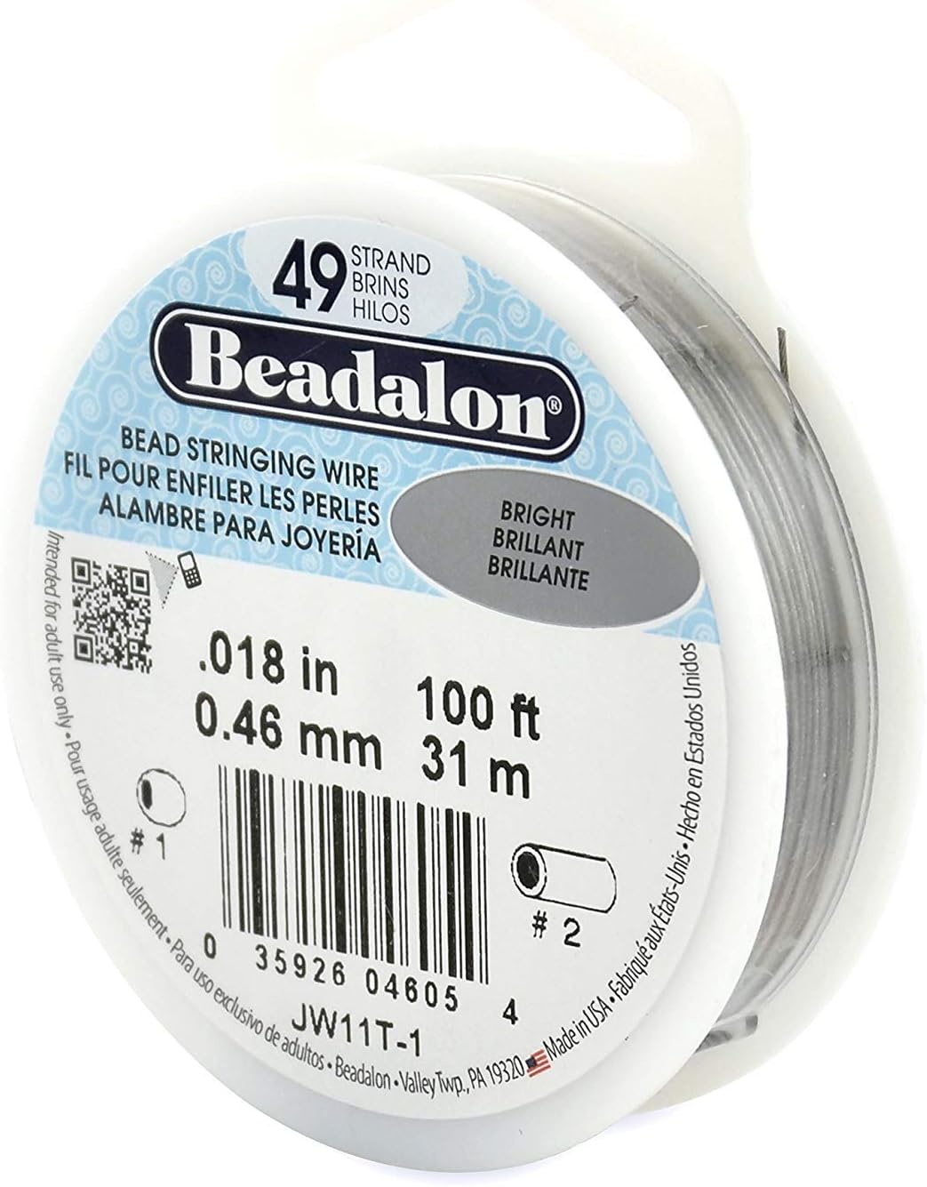 Beadalon 49-Strand Bead Stringing Wire, 0.018-Inch, Bright, 100-Feet (2-Units)