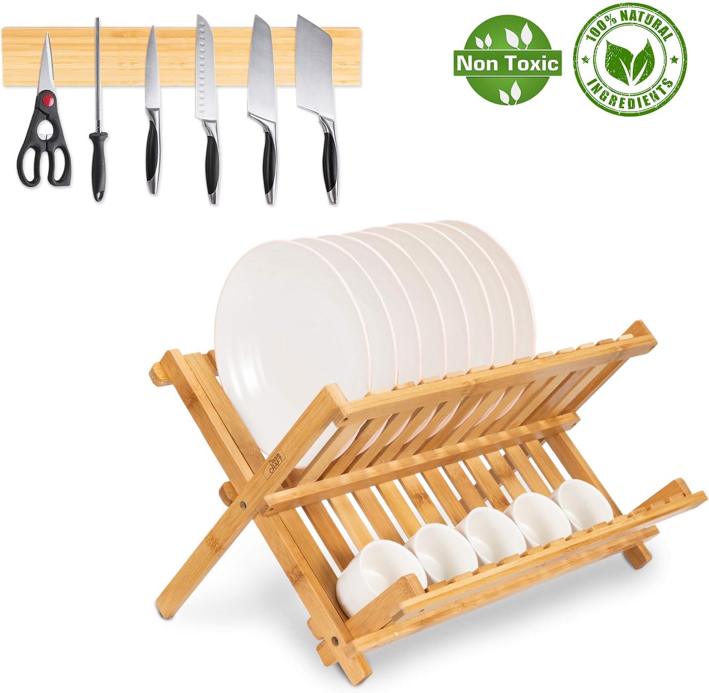 Bamboo Cheese Board with Cutlery Set-Charcuterie Cheese Plate Include 3 Ceramic Bowls with Marker Set by OasisCraft (Dish Rack)