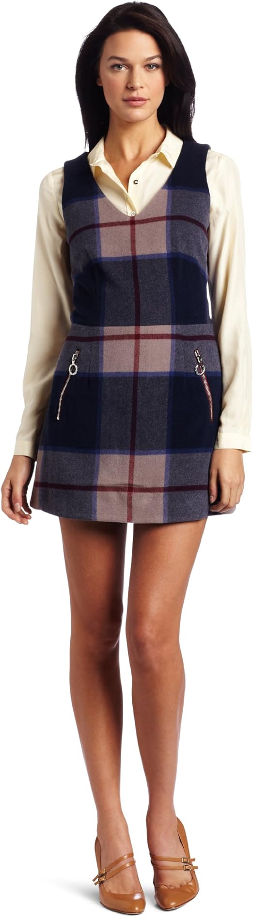 Fred Perry Women's Checked Shift Dress, Dark Sherry, 12 at Amazon Womenâs Clothing store