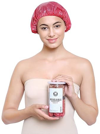 Old Tree Reusable Shower Cap (Brown, Blue, Red) -Pack of 3