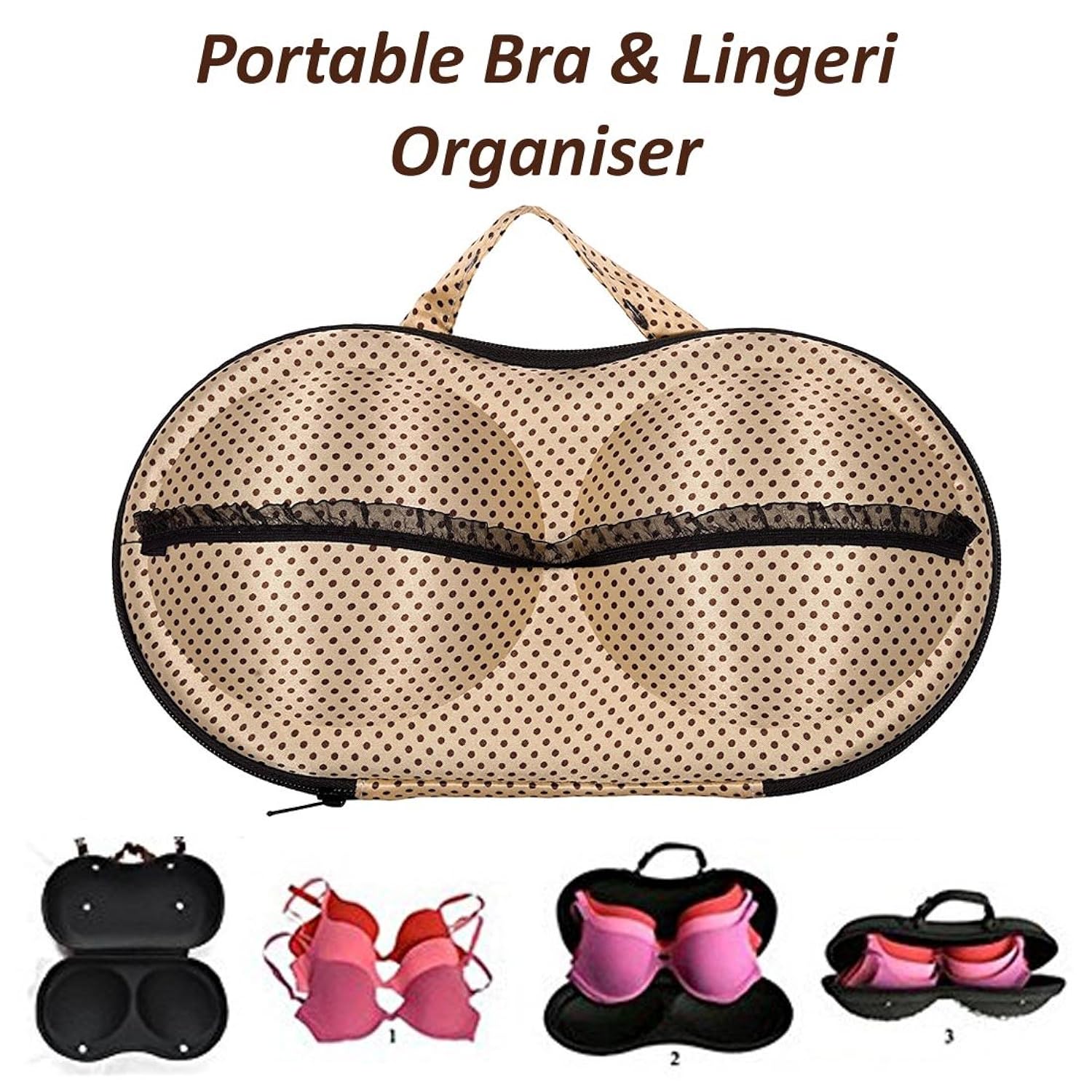 packnbuy bra travel organizer zip case for drawer suitcases golden dots