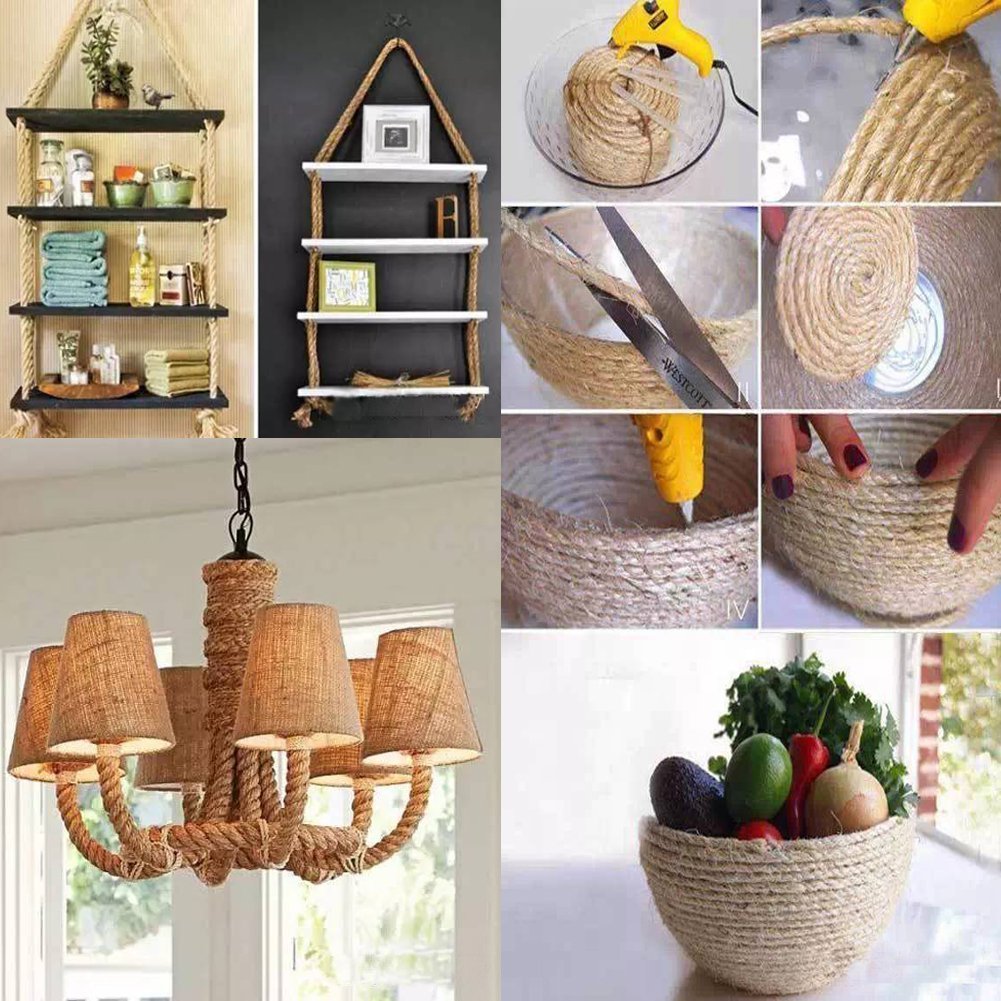 Hanfseil, starke 6 mm mit Jute-Seil, natürliches Hanf Seil Band Jute Twine Kunst Handwerk DIY Dekoration Geschenkverpackung, Garten, Haustiere, Hanf, Mehrzweck-Twine Rope 10 (32 FT) PACK 1