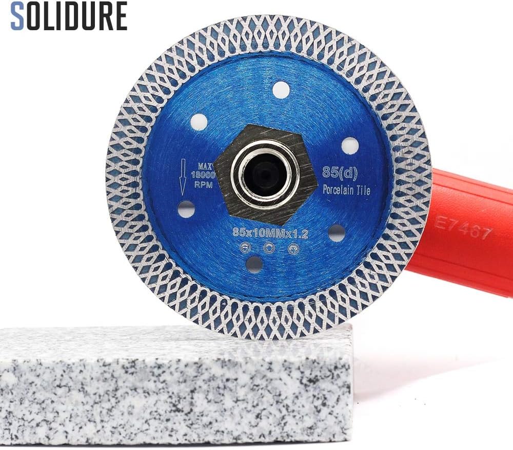 Xucus 85mm hot sintered 1.2mm thin 3 inch porcelain tile cutting blade for cutting porcelain tiles diamond saw blade - (Outer Diameters: 105mm, Hole Diameter: 22.23mm, Color: Blue color-2 pcs)