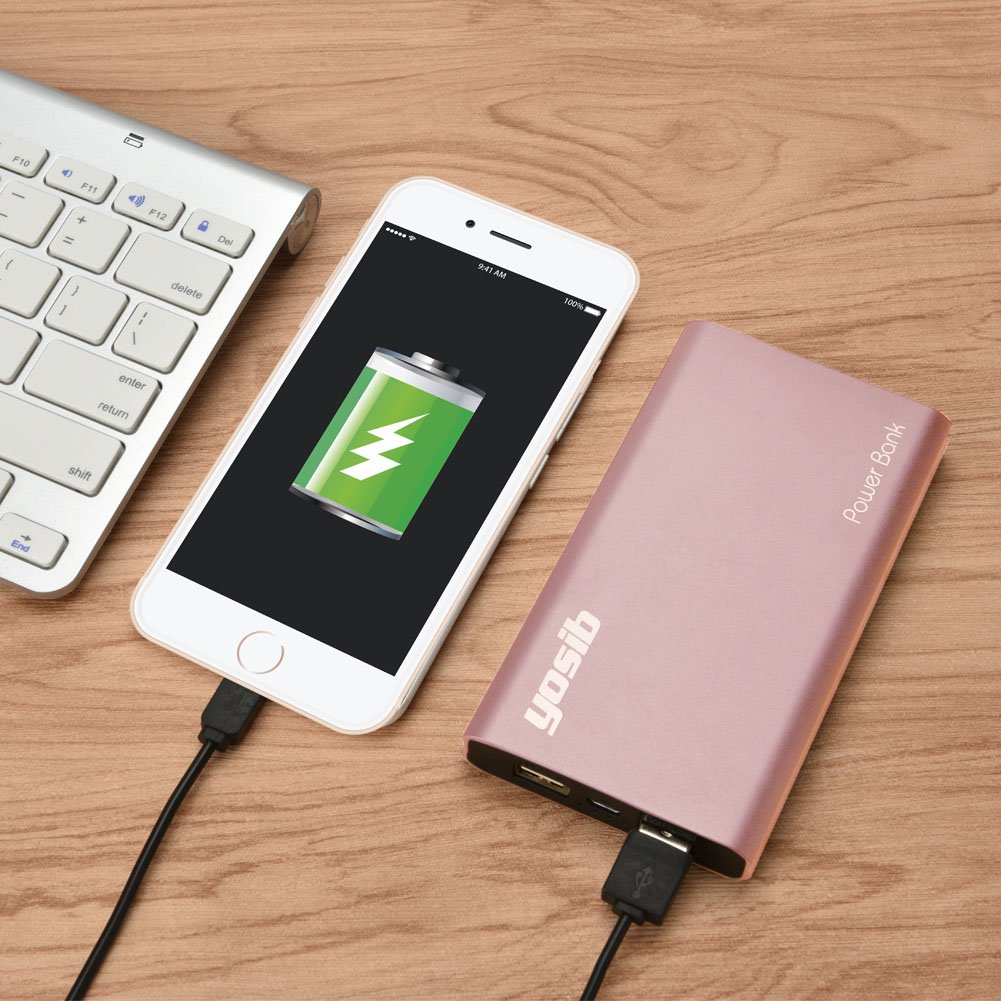 Portable Power Bank Real 10000mAh Dual 2 USB Output Ports Emergency External Battery Charger for iphone7 6s plus6 Androids PSP tablets and More.yosib (Rose Gold)